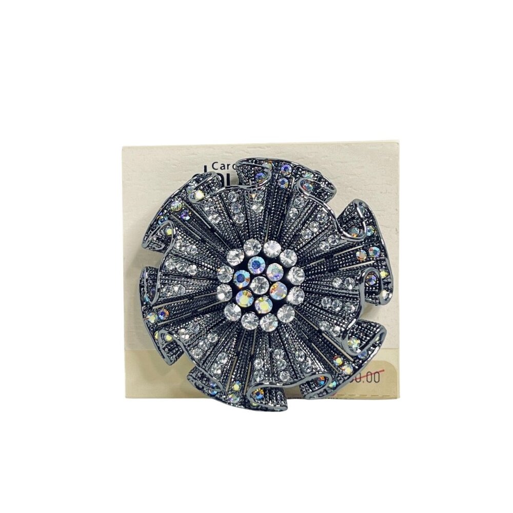 Carol Dauplaise Black Tone AB And Clear Rhinestone Flower Brooch (6204) - Picture 1 of 4